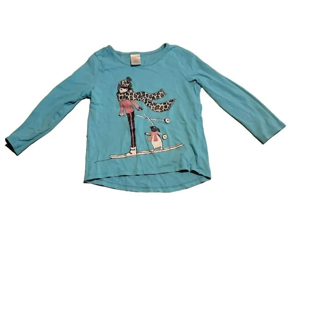 Gymboree Girls Blue Multi Cotton Crew Neck Long Sleeve Pullover Top Size 4